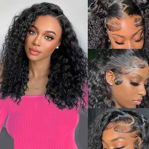 GCTGCT Water Wave Lace Front Wigs Human Hair 200 Density 13x6 HD Full Lace Frontal Wigs Pre Plucked Wet and Wavy Glueless Deep Curly Human Hair Wigs for Women Water Wave Frontal Wig 16 Inch