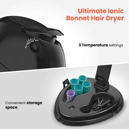 TASALON Portable Hooded Hair Dryer Bonnet, 1875W Height Adjustable Salon Home Hair Dryer with Hood, 3 Heating Settings - Black