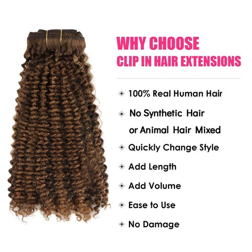 Yuniffe Curly Clip in Hair Extensions Real Human Hair Kinky Curly Clip ins Black Women #P4/27 Drak Brown Highlight Blonde Remy Human Hair Extensions Double Weft 7Pcs 120g 20 Inch