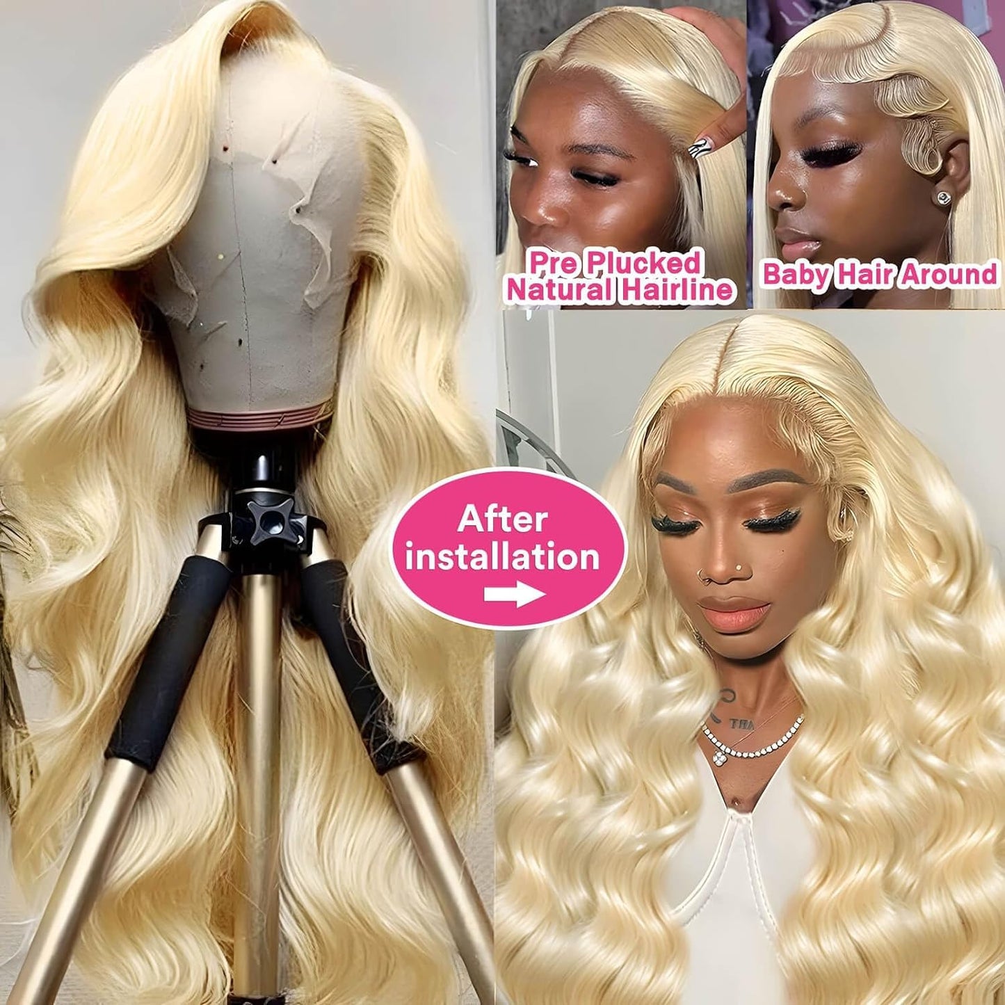 MYDIVA 613 13x6 Lace Front Wig Human Hair Body Wave Blonde Lace Front Wigs Human Hair Pre Plucked 613 HD Lace Frontal Wig for Women 180% Density 613 Blonde Wig 24 inch