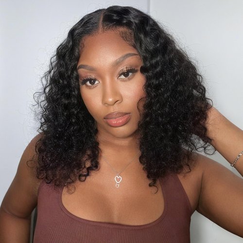 Kerberey 16 Inch Short Curly Bob Wigs Human Hair 13x4 Deep Wave Lace Front Wigs Human Hair for Black Women HD Lace Pre Plucked with Baby Hair Natural Black