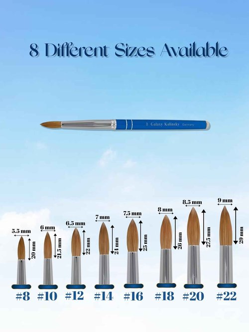 Galaxy kolinsky Acrylic Nail Brush Pure Kolinsky Hair Round Shape Blue Metal handle (Size 14)