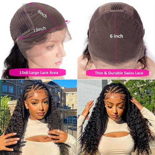 SODLIS 28 Inch 13x6 Deep Wave Lace Front Wigs Human Hair Pre PLucked 13x6 HD Lace Front Wigs Human Hair For Black Women (Natural Color,28 Inch