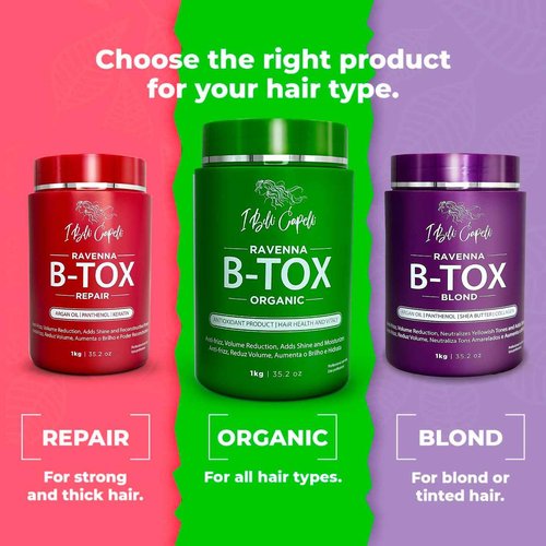 I Belli Capelli Ravenna B-tox Organic Hair Mask - Hair Conditioner with Brazilian Keratin, Argan Oil, and Panthenol - Nourishing, Hydrating, Smoothing Treatment - 1L, 2 Pack