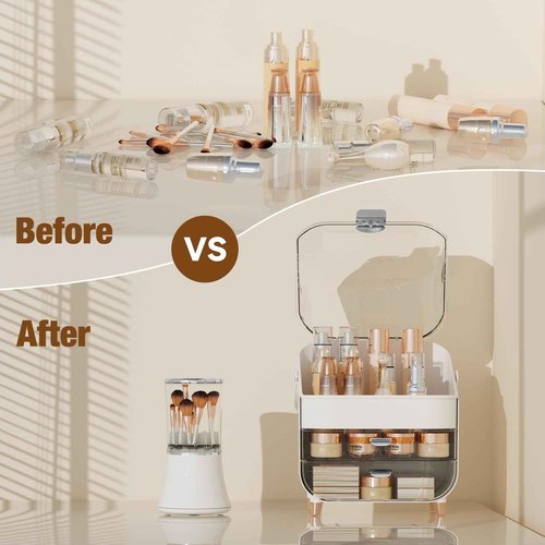 CLBDRESS Makeup Organizer Skincare Organizers, Make up Organizer for Vanity, Cosmetic Display Cases with Transparent Cover, Cosmetic Organizer for Bathroom, Dresser, Countertop Organizer, Silver