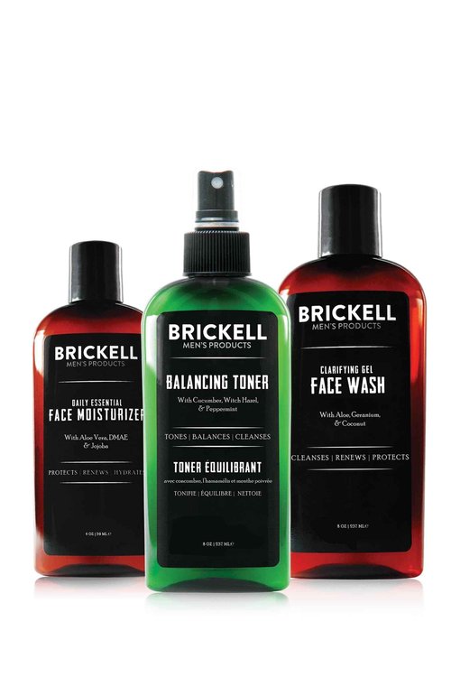 Brickell Men's Daily Face Cleanse Routine for Oily Skin, Alcohol Free Toner, Gel Facial Wash and Moisturizer, Natural and Organic, Scented