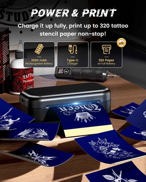 Memoqueen Tattoo Stencil Printers for Tattooing, TP31 Mini Tattoo Stencil Printer Machine for Gift to Enthusias, Beginners, Artists, with 30pcs Tattoo Transfer Paper, Compatible with iOS & Android
