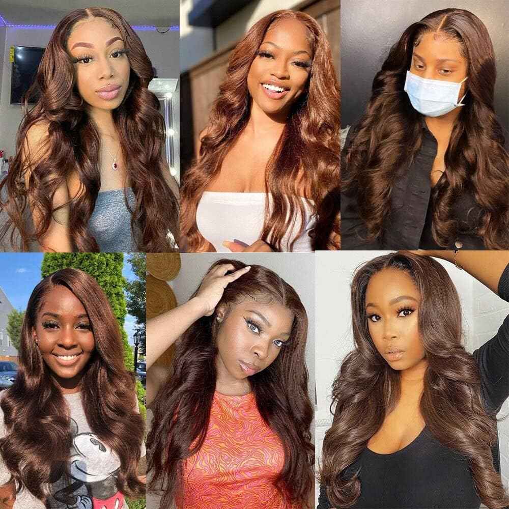 Giginger Brazilian Human Hair Bundles 26 28 30 Inch Chocolate Brown Body Wave Human Hair Bundles Brazilian Unprocessed Virgin Quick Weave Hair for Black Women
