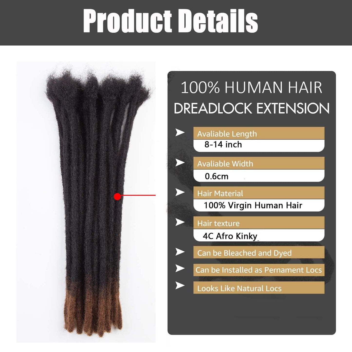 0.6 cm Thickness 14 Inch #T1B/30 30 Strands 100% Real Human Hair Dreadlock Extensions for Men and Women. Handmade for Full Head, Can Be Dyed and Bleached. Dreadlocks Bulk Permanent Locs