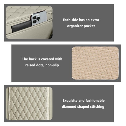 Upgraded Car Center Console Cover,Microfiber Leather Car Armrest Cover Cushion with 2 Storage Bags,Universal Car Armrest Storage Box Car Interior Accessories for Most Vehicles (Light Beige)