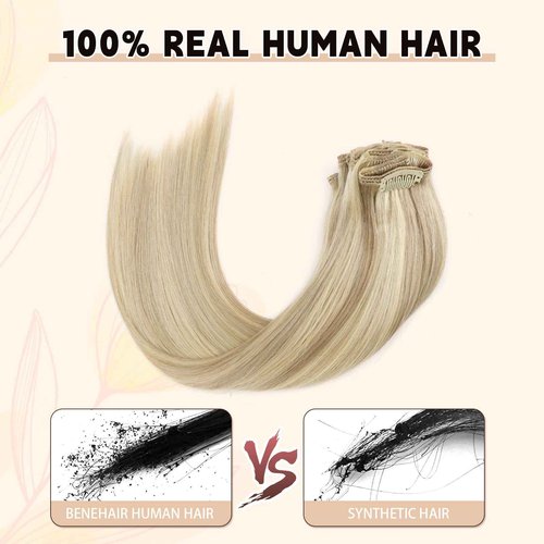 Sassina Invisible Clip ins Real Human Hair Extensions Golden Blonde to Medium Blonde Thick Straight Human Hair Extensions Clip ins 20 Inch Natural Clip in Extensions 8 Pcs 120 Grams #P16/22