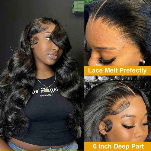 MsSunlight Body Wave Lace Front Wigs Human Hair Pre Plucked 13x6 HD Transparent Lace Front Wigs Human Hair 180% Density Glueless Wigs Human Hair with Baby Hair for Women 24 Inch