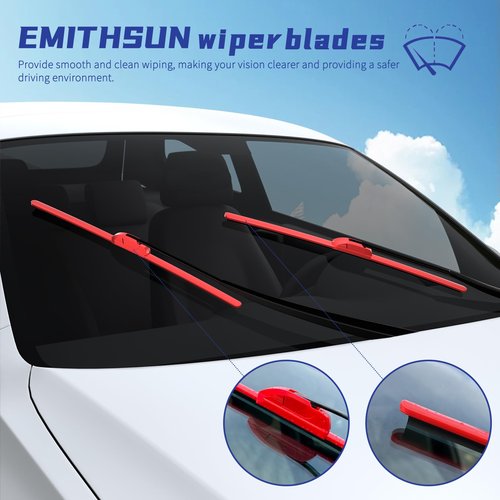 EMITHSUN OEM QUALITY 24" + 24" Premium All-Seasons Durable Stable And Quiet Red Windshield Wiper Blades (Set of 2)