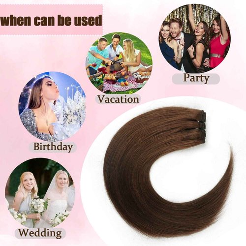 Hair Extensions Real Human Hair Chocolate Brown Remy Human Hair Extensions Clip in Natural Hair Extensions Straight Real Hair Extensions 120g 8pcs (18 inch, #4)