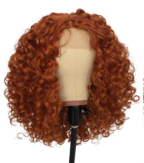 MITIMES 16inch HD Pre Plucked Ginger Curly Lace Front Wig Human Hair Blend Synthetic Ginger Orange Short Curly Lace Front Wigs for Black Women