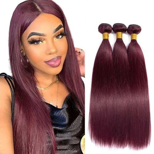 Habiliana Human Hair Bundles 14 16 18 Inch Burgundy 99J Straight Bundles Human Hair 100% Unprocessed Soft Sewn In with Double Drown Weft for Black Women