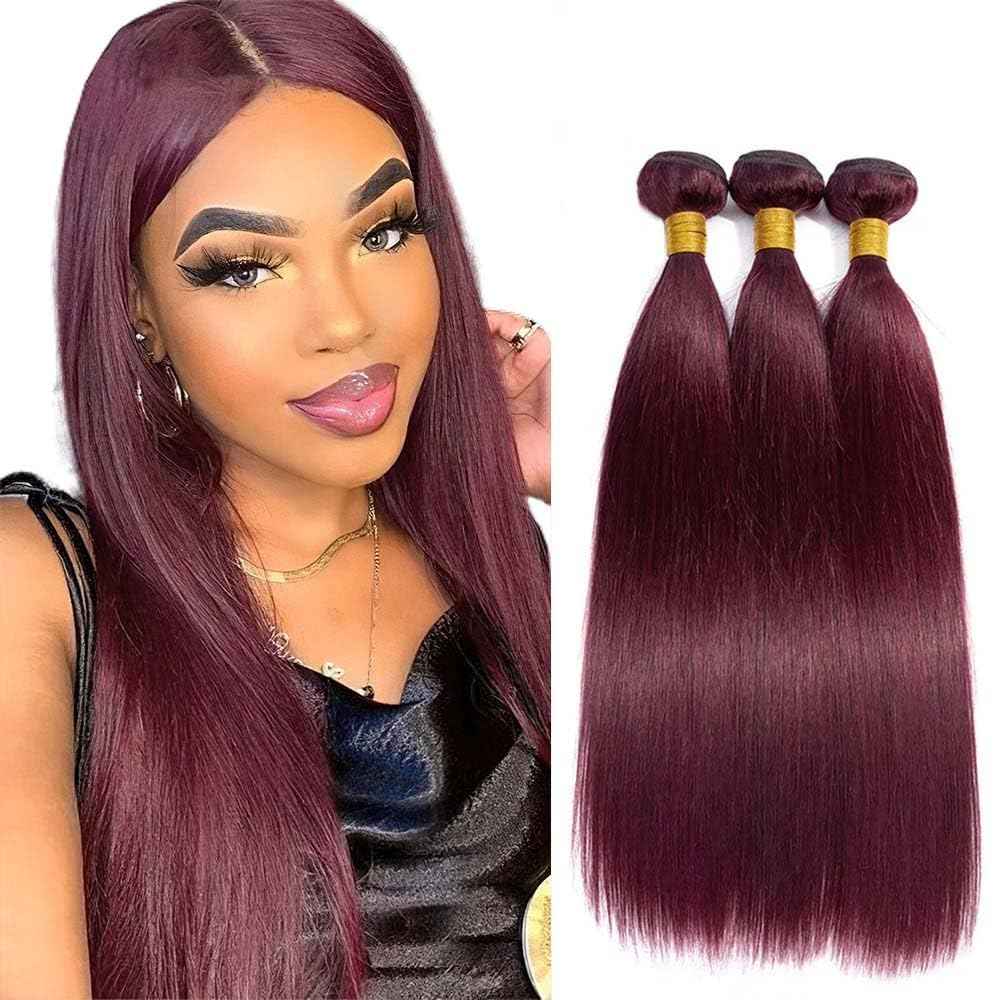 Giginger Brazilian Human Hair Bundles Burgundy 99J Straight Human Hair Bundles 22 24 26 inch Wine Red Unprocessed Virgin Quick Weave Hair for Black Women