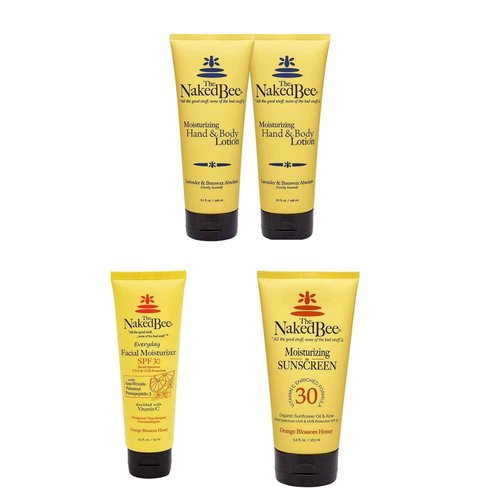 The Naked Bee 2.5oz Vitamin C Facial Moisturizer SPF 30 + Lavender & Beeswax Absolute Hand and Body Lotion 6.7oz + Vitamin C Face & Body Moisturizing Sunscreen SPF 30