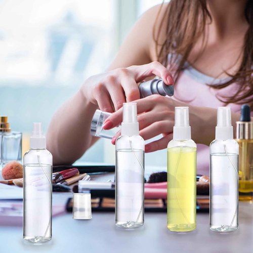 Tanlade 100 Pcs 8 oz Empty Spray Bottles with Pump Spray Cap Refillable Clear Plastic Misting Bottles Fine Mist Bottle for Hair Essential Oils Beauty Products Cleaning Travel(White)