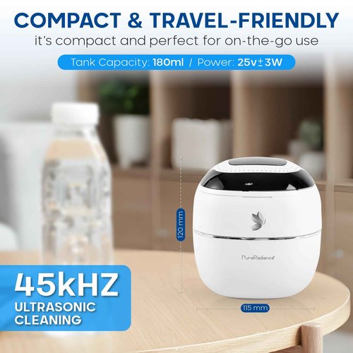 PureRadiance Ultrasonic Retainer Cleaner with Dryer Fan, 45kHz, 3 Cleaning & Drying Modes, 180ml Capacity – Ideal for Retainers, Aligners, Night Guards, Braces, Toothbrushes, & Jewelry (White)