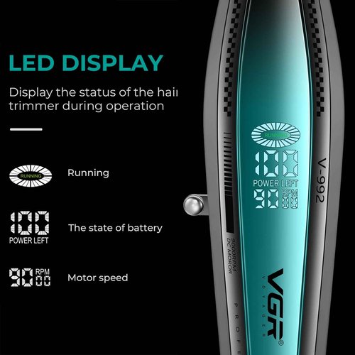 VGR 992 Professional Hair Trimmer for Men Versatile Cordless Zero Gapped Line Up Clipper for Beard Hair T Blade Barber Trimmer Metal Body 9000 RPM Rechargeable 240-Minute Run Time