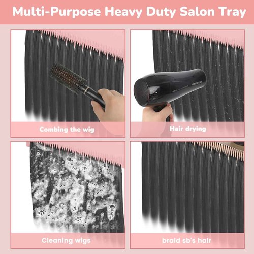 LKT COBTAC Extension Salon Tray Hair Extension Cart Tray Pink Multi-Function Extensions Rolling Tray with Blow Dryer Holder and Storage Platform