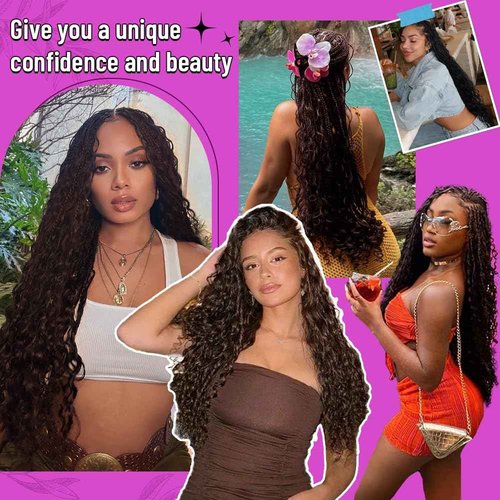 24 Inch Human Braiding Hair for Boho Braids 120g No Weft 3 Bundles/Pack Deep Water Wave Boho Bulk Human Hair 100% Virgin Hair Extensions for Knotless Braiding Curly Wet and Wavy Bohemian Natural Brown