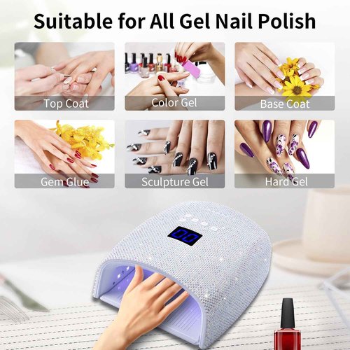 Ayshone 48W Cordless UV LED Nail Lamp,Rechargeable Gel Nail Dryer with Handle Nail Art Manicure Tools for Home and Salon (Pearl Diamond)