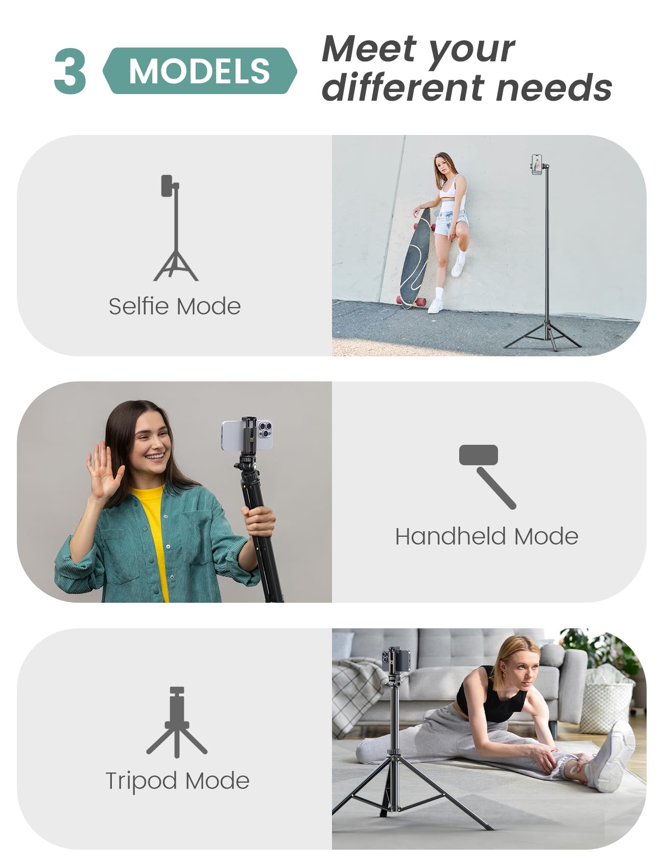 71''/180cm Phone Tripod & Selfie Stick, Portable Travel Stand for Video Recording, Travel Tripod for iPhone/Cell Phone with Detachable Remote, Compatible with Smartphones, DSLR