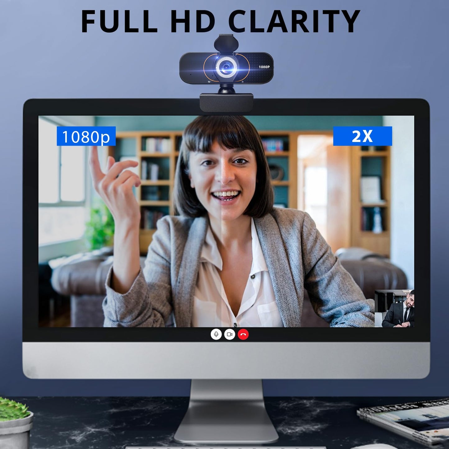 4K/2K/1080P Webcam for pc, Plug & Play USB Webcam for Online Classes, Video Calling, Live Streaming (Updated-GQ1080)