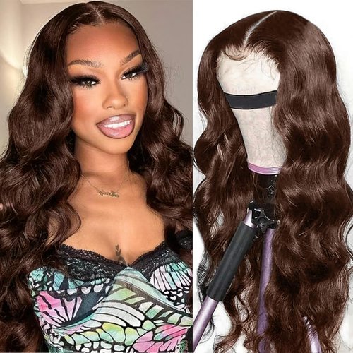 Lauberita 22 Inch 5x5 HD Lace Closure Wigs Human Hair Wear and Go Glueless Wigs Pre Plucked Pre Cut 180% #4 Chocolate Brown Lace Front Wigs Human Hair