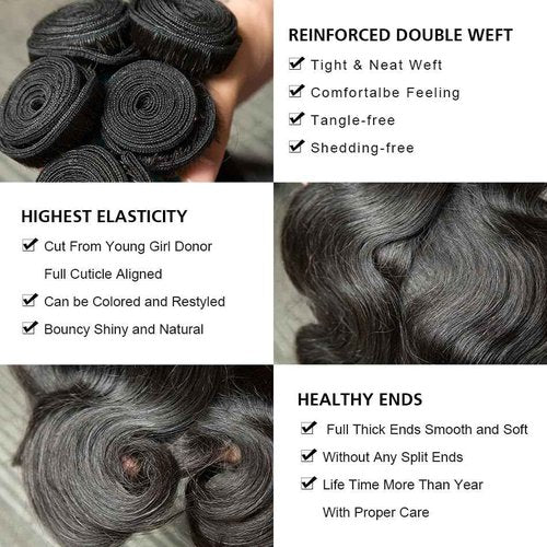 Body Wave Bundles Human Hair 18 20 22 24 Inch 12A Grade Unprocessed Brazilian Virgin Hair 4 Bundles Body Wave Human Hair Extensions for Black Women Natural Color