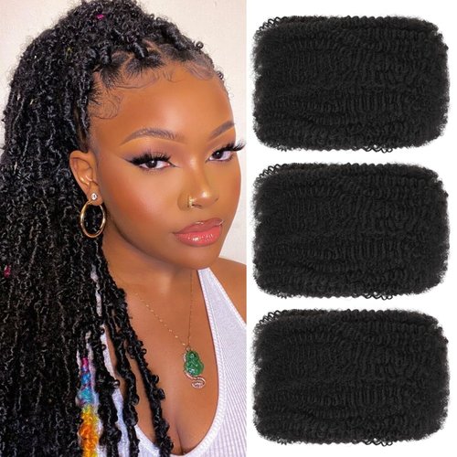 Afro Kinkys Bulk Human Hair for Mini Twist, Braiding, Loc Repair, Kinky Curly Hair, Natural Afro Bulk for Dreadlocks 3 Packs 90 Gram Natural Black Color(1B, 18 Inch）