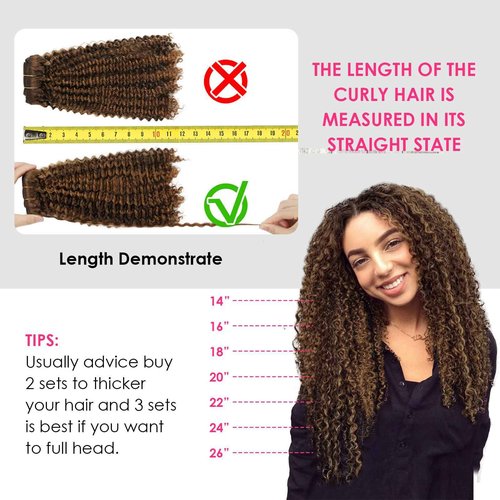 Yuniffe Curly Clip in Hair Extensions Real Human Hair Kinky Curly Clip ins Black Women #P4/27 Drak Brown Highlight Blonde Remy Human Hair Extensions Double Weft 7Pcs 120g 20 Inch