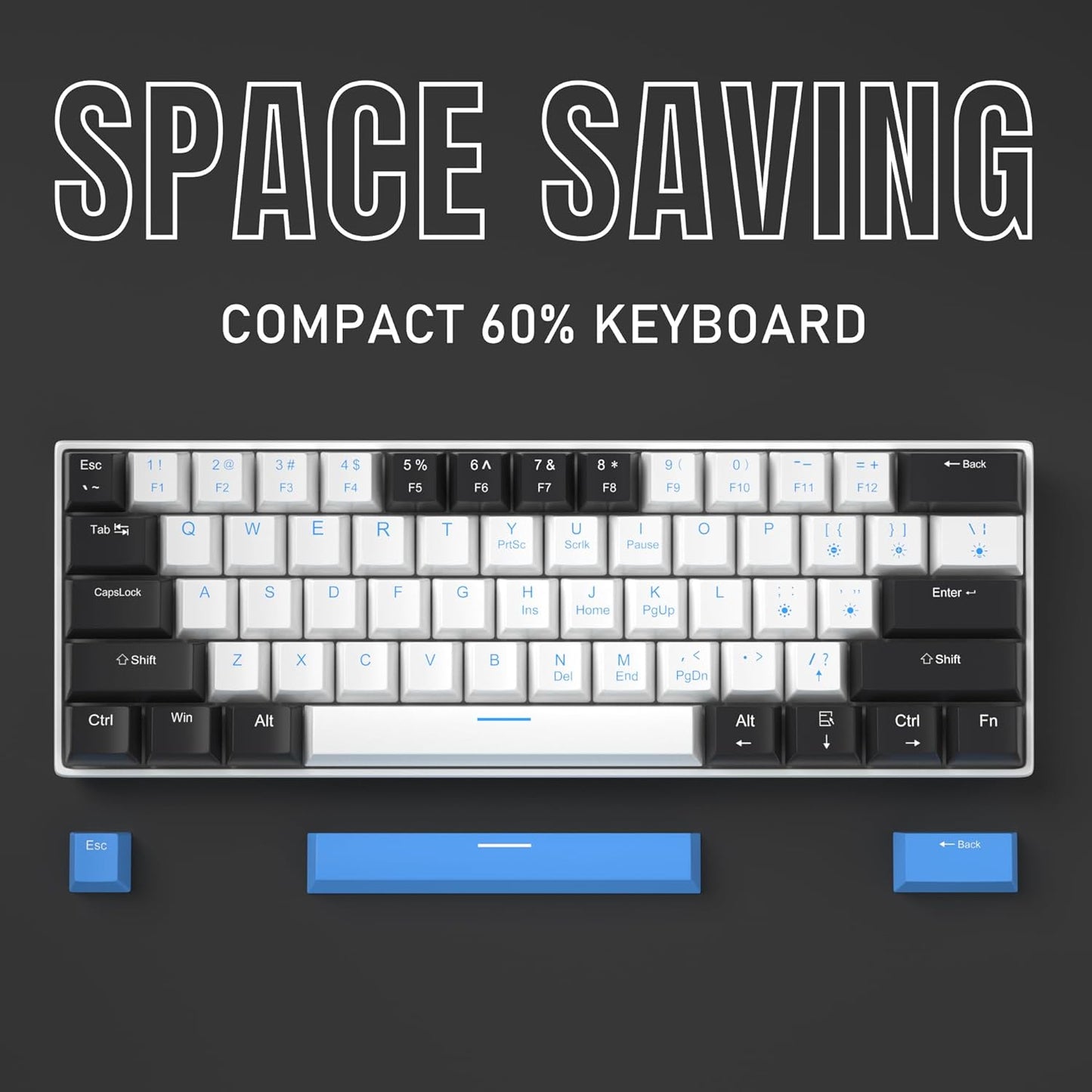 60% Mechanical Gaming Keyboard, White Gaming Keyboard with Red Switches, Detachable Type-C Cable Mini Keyboard with Blue LED Light for/PC/Laptop