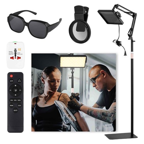 Tattoo Light Kits: Polarized LED Tattoo Work Light with Tattoo Vision Lenses and Extra Frame for Eliminating Shadows, High Definition,Equipped with 360°Tattoo Lights Stand
