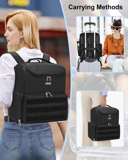 Relavel Tattoo Travel Case, Large Tattoo Bag Backpack with 3 Clear Bags for Tattoo Stencil Printer, Equipment and Supplies Travel Carring Case with Adjustable Dividers & Easy to Clean Lining, Black