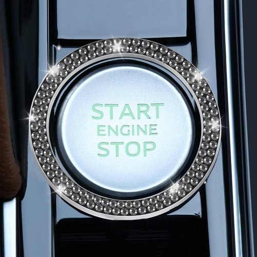 LivTee 2 PCS Crystal Double Rhinestone Car Engine Start Stop Decoration Ring, Bling Car Interior Accessories for Women, Push to Start Button Cover Sticker, Automotive Decals, Glossy Black