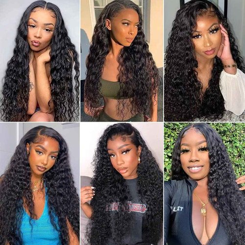 Nervoss Water Wave 13x6 HD Transparent Lace Front Wigs Human Hair Pre Plucked Deep Wave Glueless Wigs Human Hair 180% Denisty Lace Frontal Wigs Human Hair for Women Natural Black Color 22 Inch
