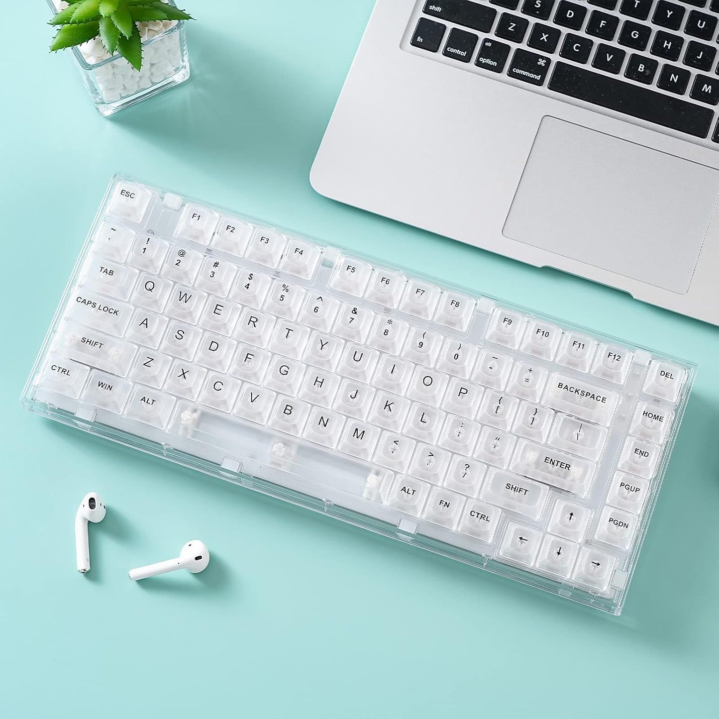 YUNZII X75 PRO 82 Key Wireless Hot Swappable Mechanical Gaming Keyboard with Transparent Keycaps,Gasket Mount,BT5.0/2.4G/USB-C for Windows/Mac(Crystal Ice Switch, Wireless-White)