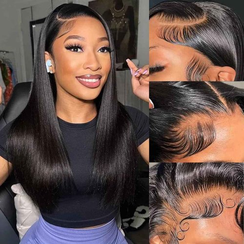 BELE 13X4 Straight Lace Front Wigs Human Hair 210% Density Straight Human Hair Wigs Double Drawn Hair Wigs for Black Women Bleached Knots Pre Plucked with Baby Hair 18 Inch