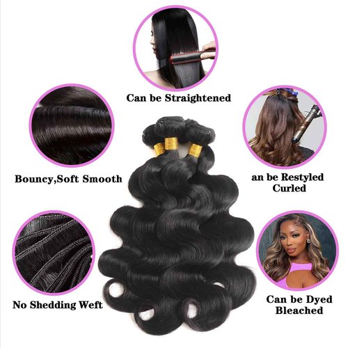 12A Human Hair Bundles 18 20 22 24 Inch Body Wave Bundles Human Hair 100% Unprocessed Brazilian Virgin Hair Body Wave 4 bundles Deals Human Hair Extensions Quick Weave for Women Natural Black