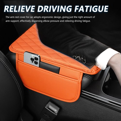 Upgraded Car Center Console Cover,Microfiber Leather Car Armrest Cover Cushion with 2 Storage Bags,Universal Car Armrest Storage Box Car Interior Accessories for Most Cars (Orange)