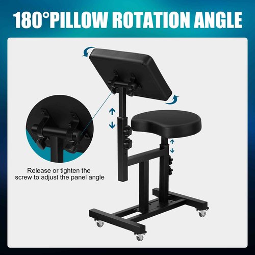 Poarmeey Adjustable Tattoo Arm Rest Chair, Mobile Portable Stool with Wheels, Black Tattoo Chair with Armrest for Artists