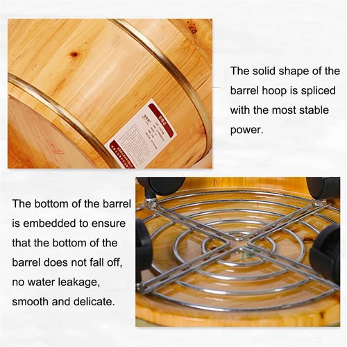 Wooden Foot Bath with Wheels,Wooden Foot Basin with Lid,Wood Foot Bath Bucket,Tina para Pedicure Tub Foot Spa Massage，Household Thicken Foot Soak Tub 泡脚桶…