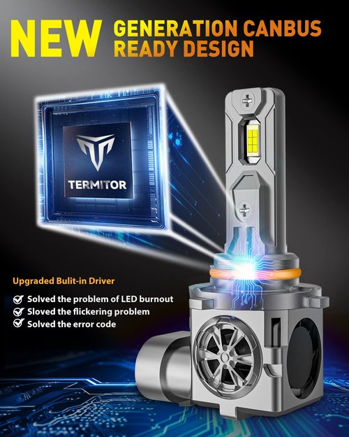 Termitor 9005/HB3 LED Bulbs, 40000LM 900% Ultra Brightness, 6500K Cool White,1:1 Mini Halogen Size, Fog Light Bulbs with Cooling Fan, Plug and Play, Pack of 2