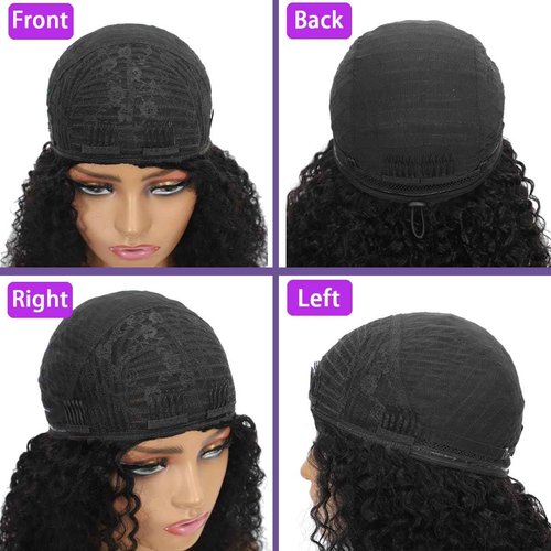 mmiQus Half Wig Human Hair Jerry Curly Half Wig Upgrade 3 In 1 Half Wig Human Hair With Drawstring Seamless Clip Ins Flip Over 200 Density Gluless Wigs For Black Women 18 Inch