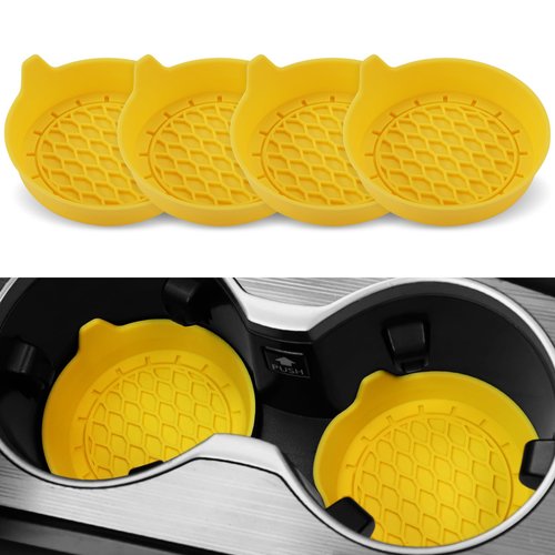 SINGARO Car Cup Holder Coaster, Silicone Cup Holder Insert, Universal Non-Slip Cup Holders, Car Accessories Interior for Women and Man 4 Pack Yellow