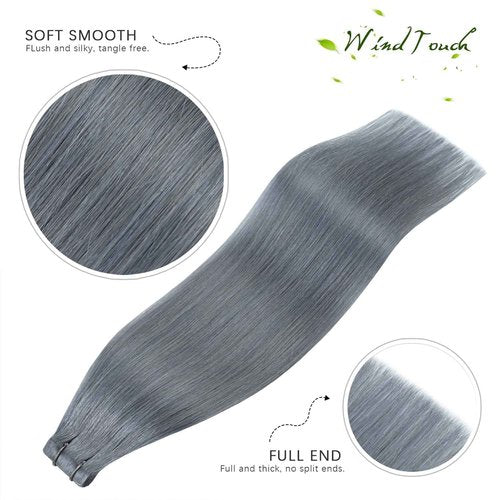 WindTouch Tape in Hair Extensions Silver Gray 100% Human Hair Extensions Straight 20 Pcs 20Inch #gray 50g