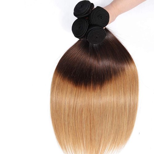 BLACKMOON HAIR Brazilian Virgin Ombre Hair Silky Straight Hair Weave One Bundle Unprocessed Virgin Human Hair Extensions T1B/4/27 Mixed Length (28)